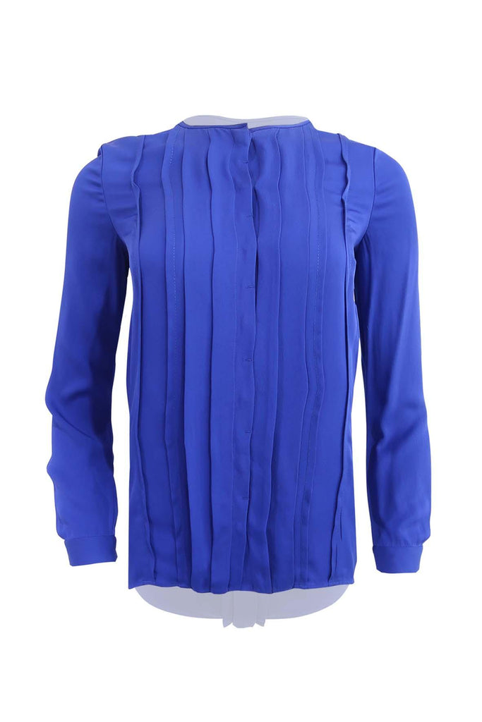 Cobalt Blue Pleated Long-Sleeve Top - Diane Von Furstenberg