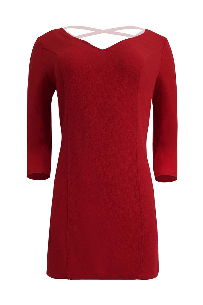 Red V-neck Mini Dress With Mid-sleeves - Bb Dakota