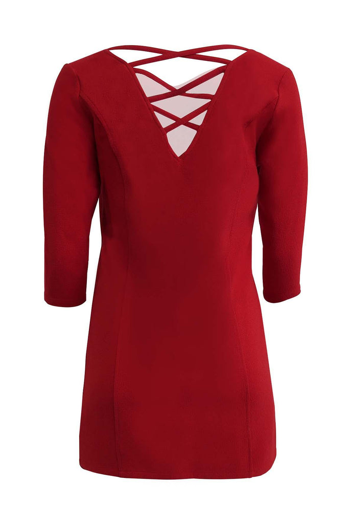 Red V-neck Mini Dress With Mid-sleeves - Bb Dakota