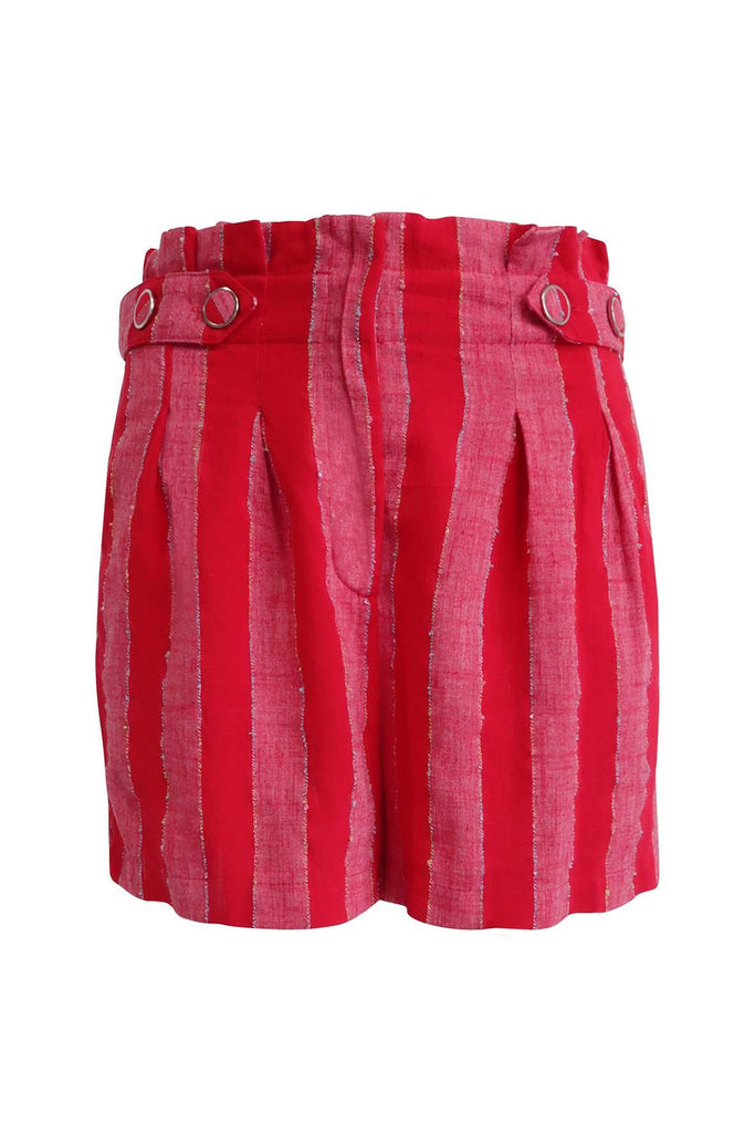 Two-toned Red Shorts With Multicolour Stripes - Moon River