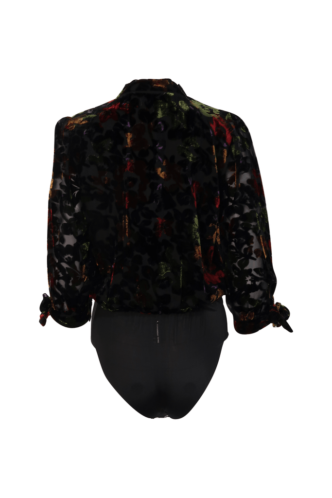 Black Long Sleeve Bodysuit With Multicolour Floral Prints - Moon River