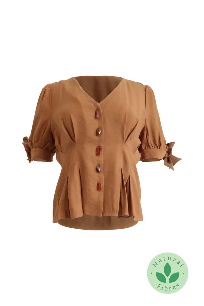 Brown Button-Up Blouse - Moon River