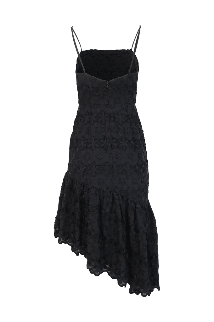Black Asymmetrical Maxi Dress With Floral Embroidery - Talulah