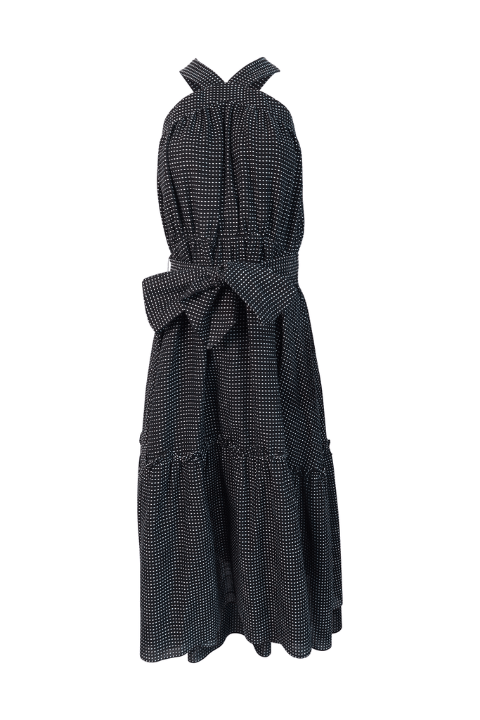 Black Dotted Maxi Dress With Belt - Talulah