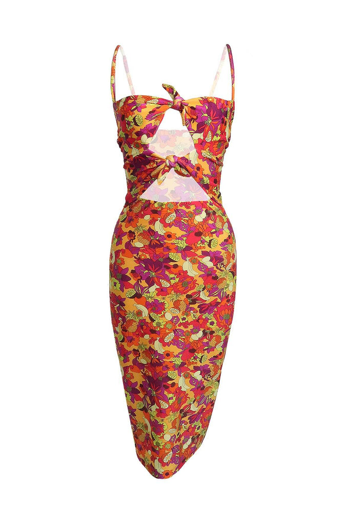 Multicolour Tropical Cut-out Waist Dress With Keyhole - Adrianna Degreas