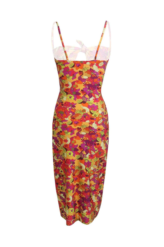 Multicolour Tropical Cut-out Waist Dress With Keyhole - Adrianna Degreas