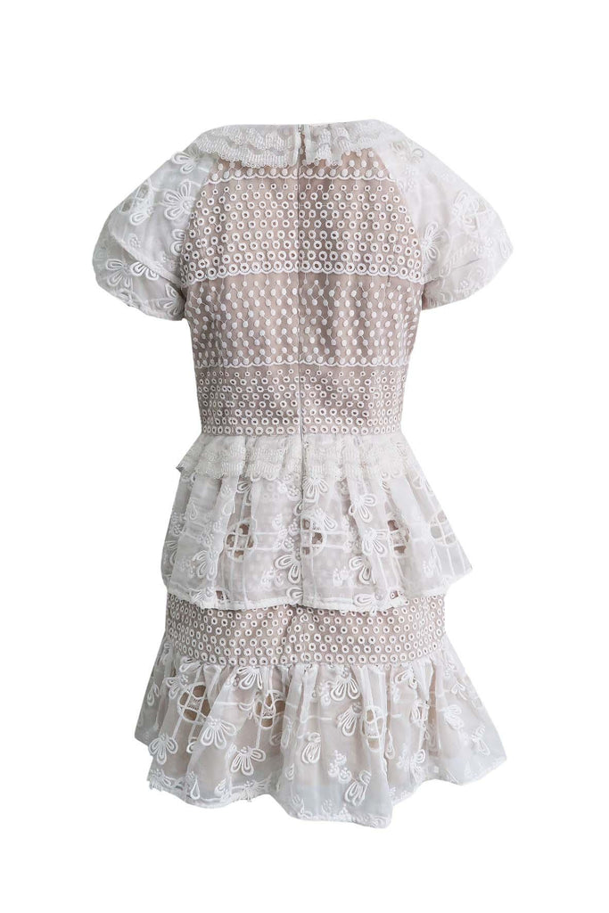 Layered Ruffled White Lace Dress With Beige Lining - Bless'Ed