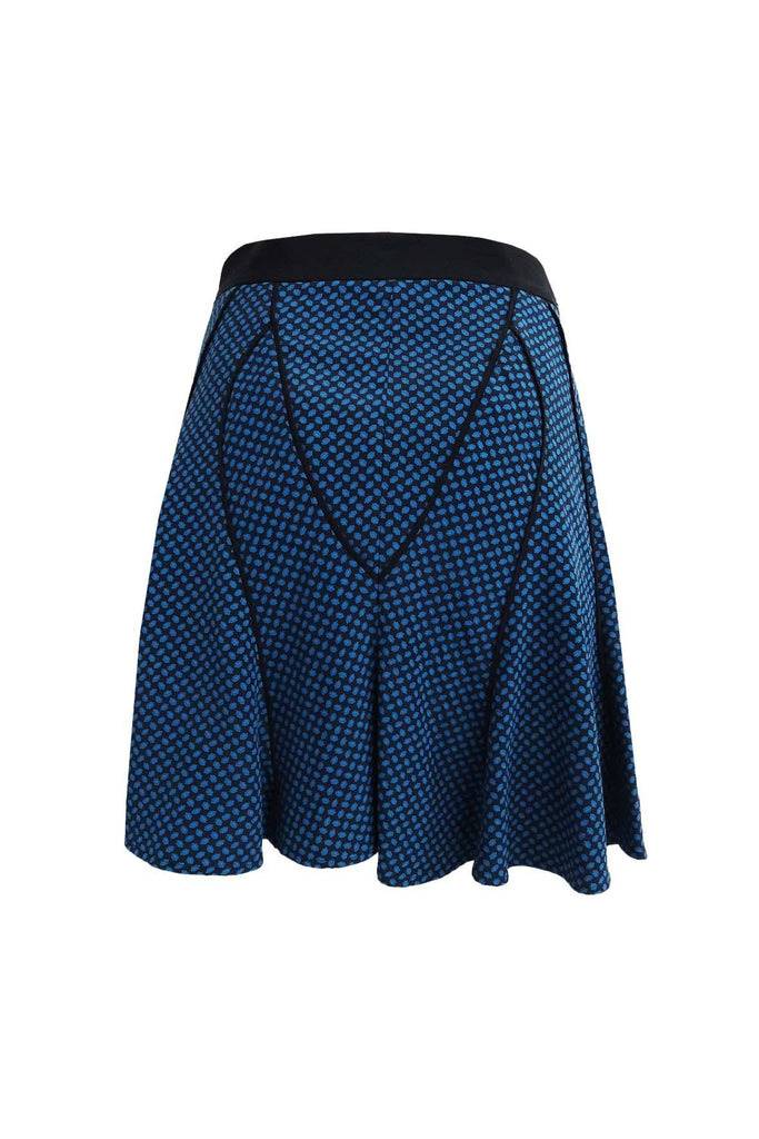 Black Ruffled Skirt With Blue Spots & Line Pattern - Dkny