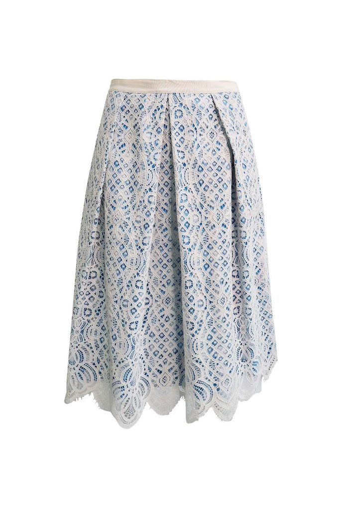 Blue & White Checkered Midi Skirt With White Lace - Draper James