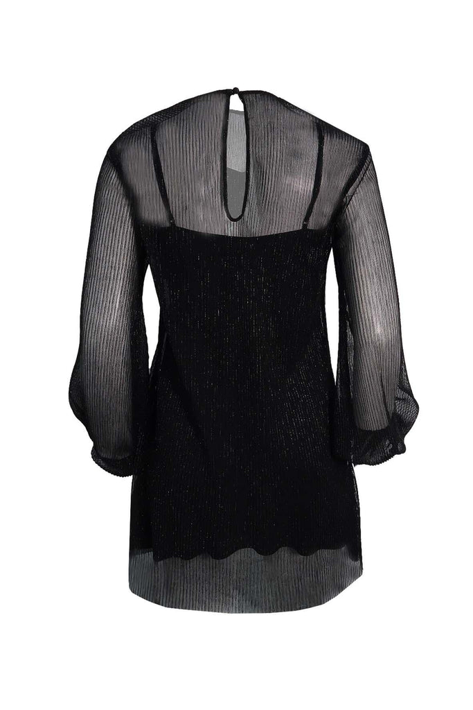 Black Long Sleeve Glittery Stripe Dress With Black Inner Lining - Keepsake