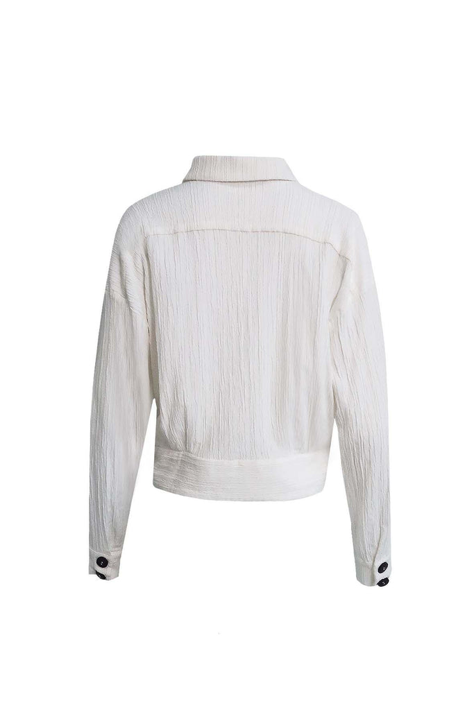 White Button-up Top With Long Sleeves & Collar - Moon River