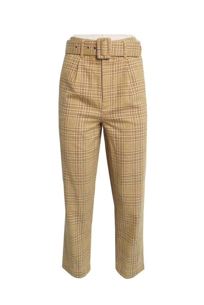 Yellow Checkered Pant With Belt - Moon River