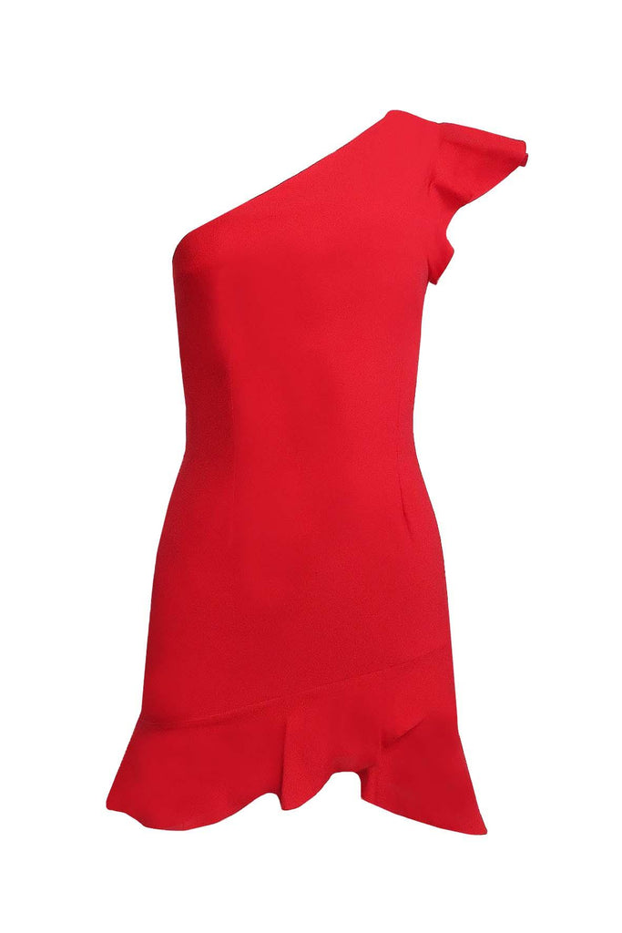 One-shoulder Red Ruffled Mini Dress - Vesper