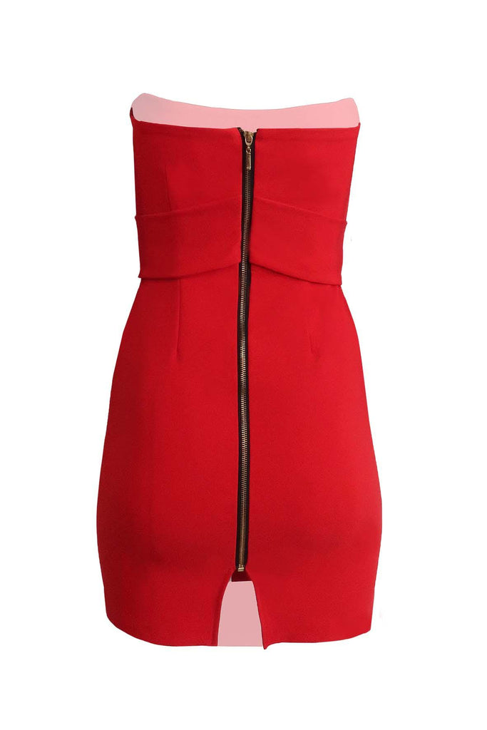 Red Split Back Zip Tube Dress - Vesper