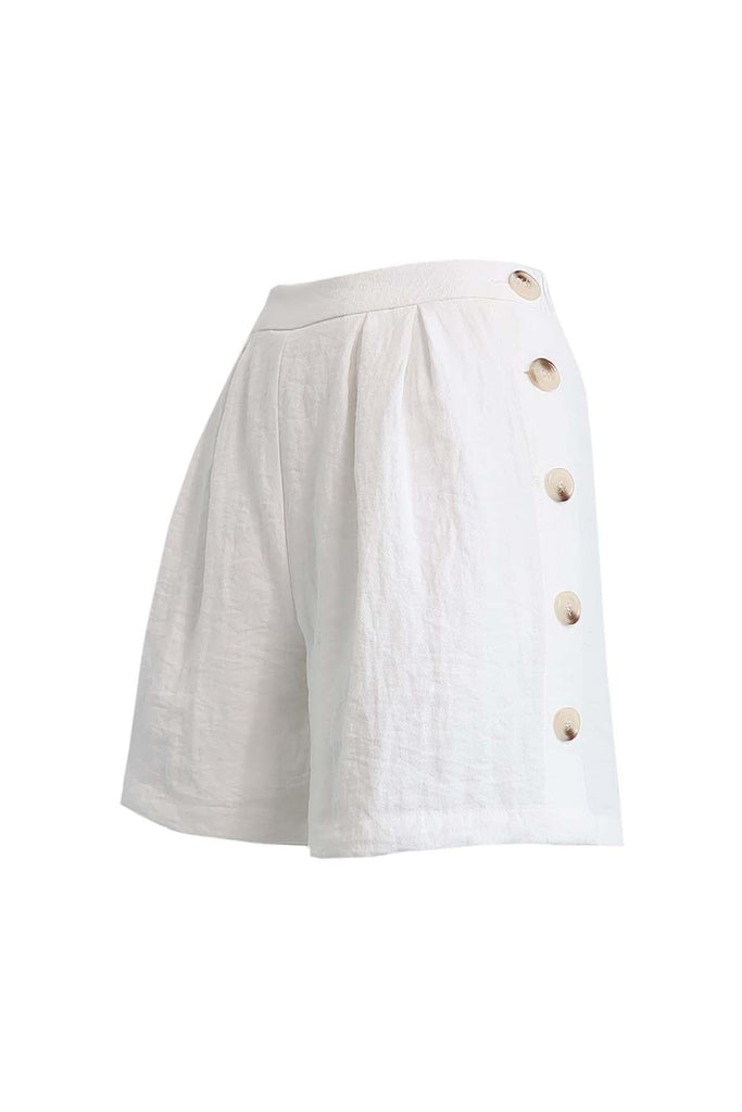 White Pleated Shorts With Buttons - J.O.A.