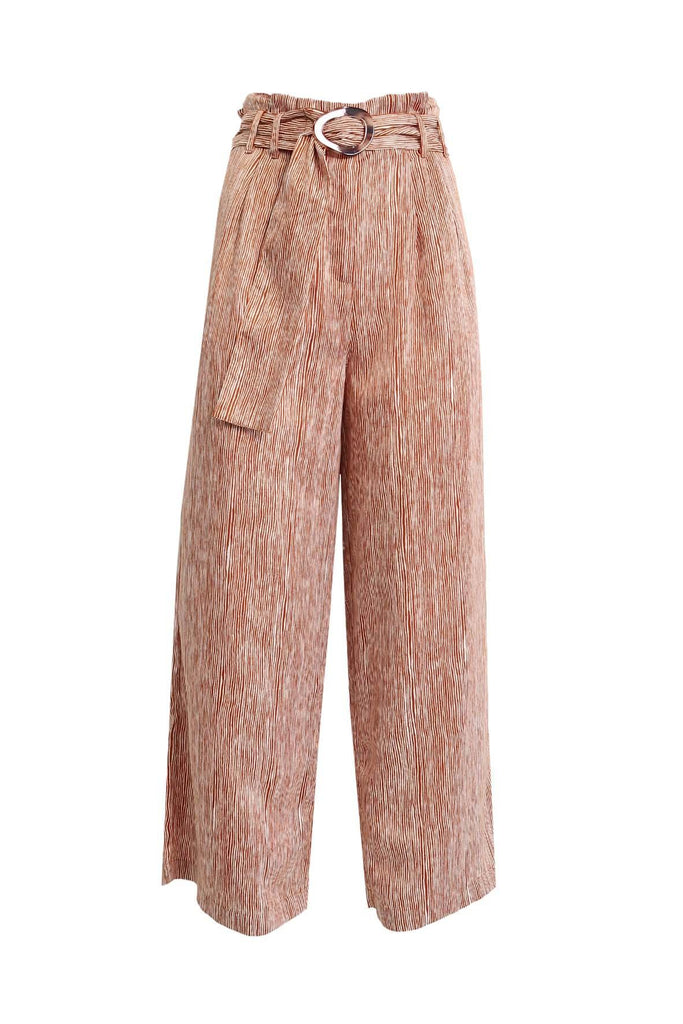 Striped Belted Paperbag Wide Leg Pants - Moon River