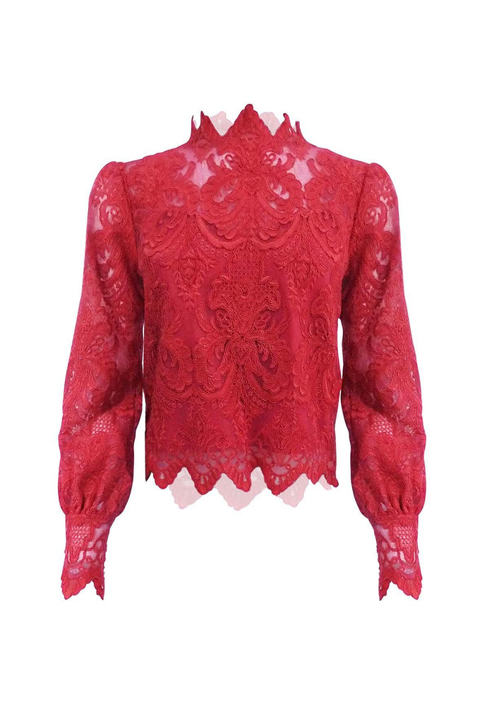 Red Lace Long Sleeve Blouse - Saylor
