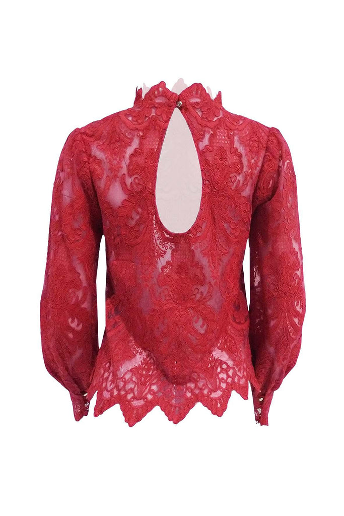 Red Lace Long Sleeve Blouse - Saylor