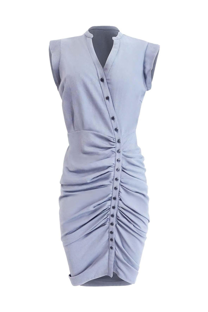 Grey Button-Up Ruched Dress - Aijek