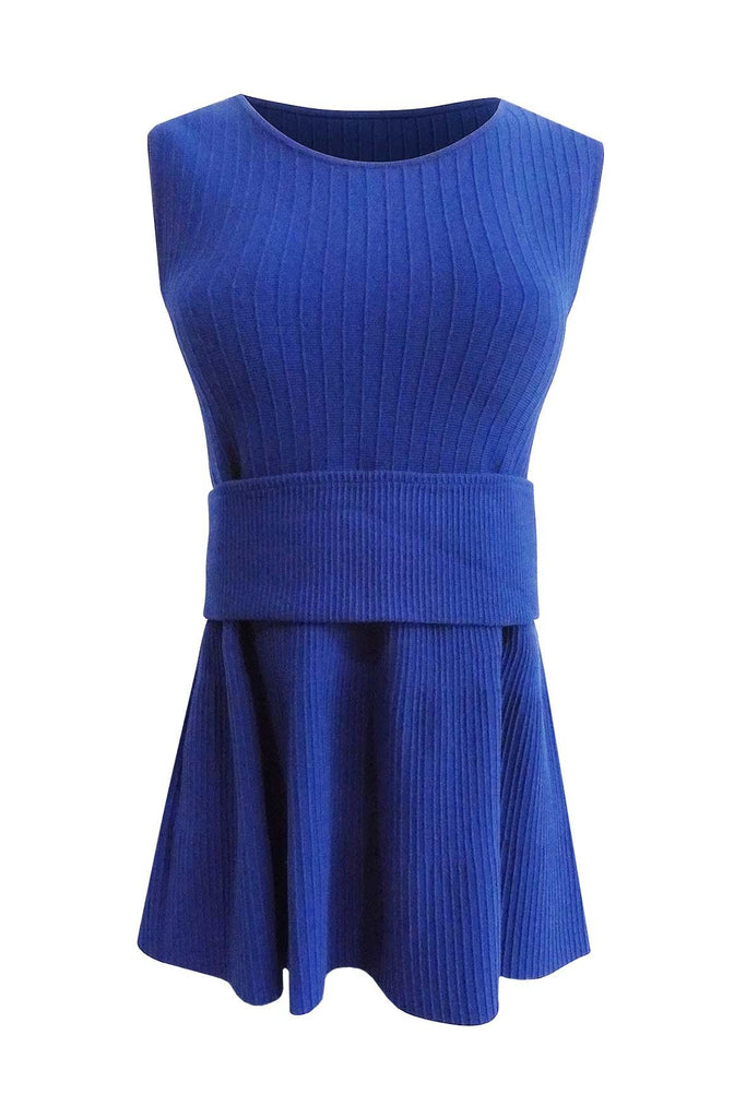 Dark Blue Pleated Dress With Belt - Anteprima