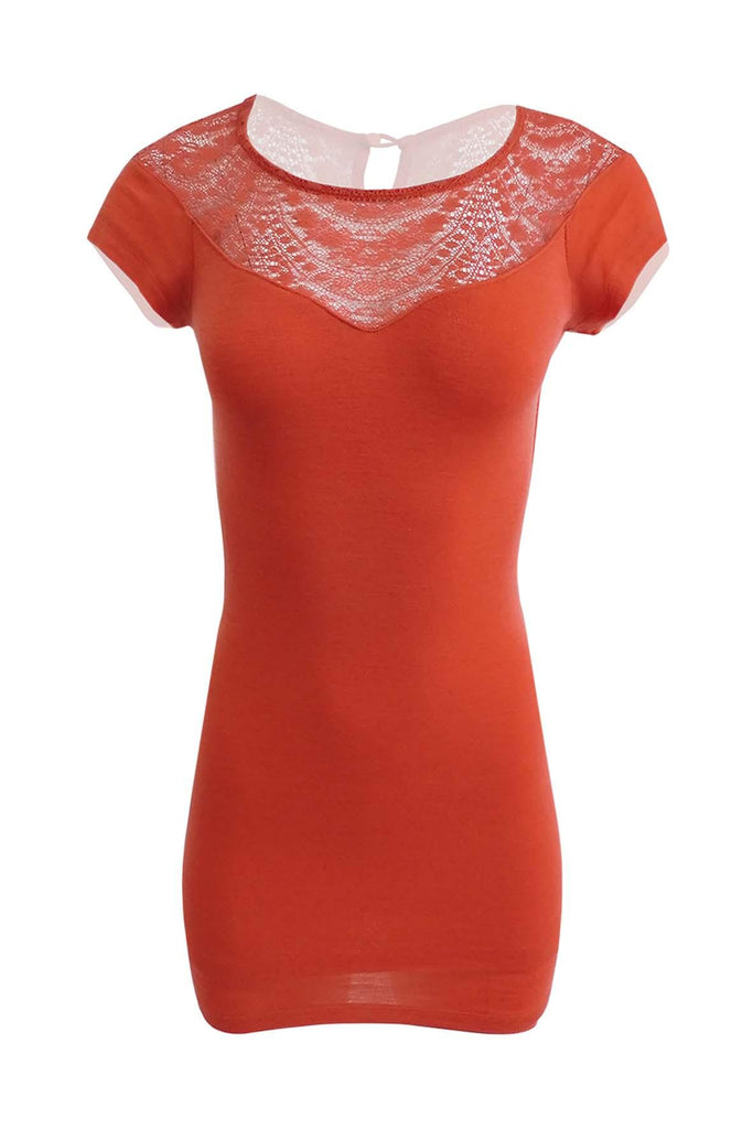 Orange Bodycon Mini Dress With Laced Neckline - Kookai