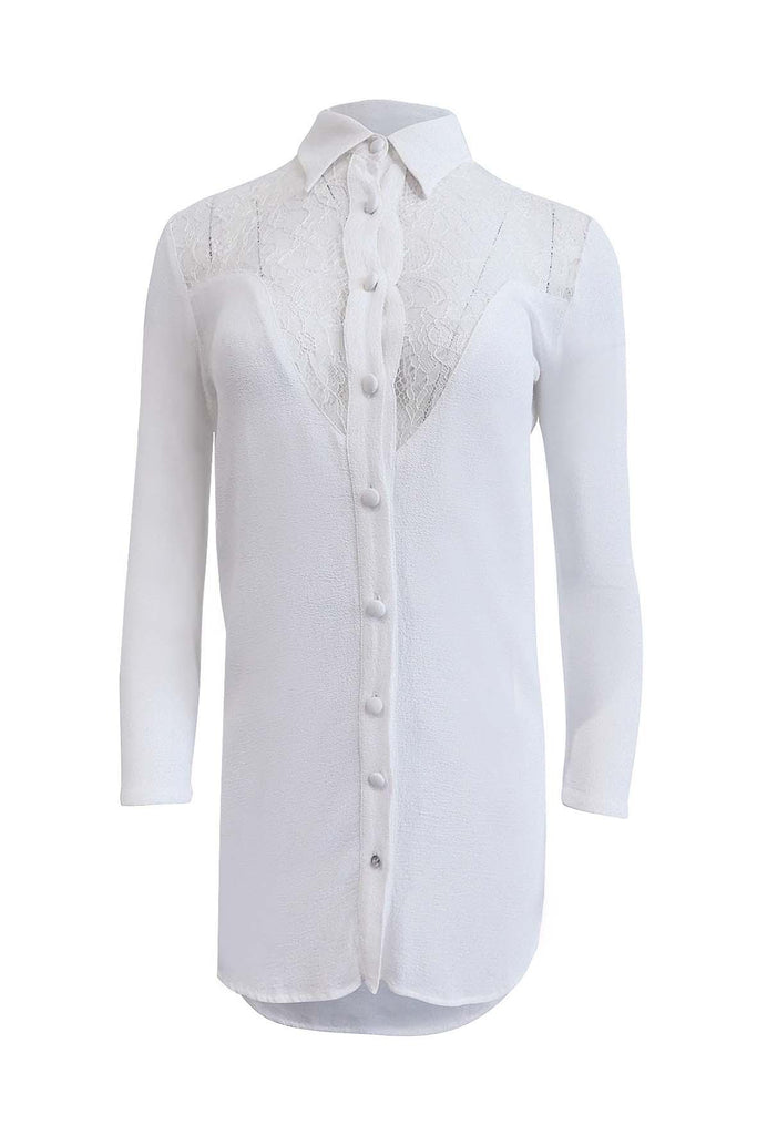 White Long Sleeved Laced Shirt - Lulu Yasmine