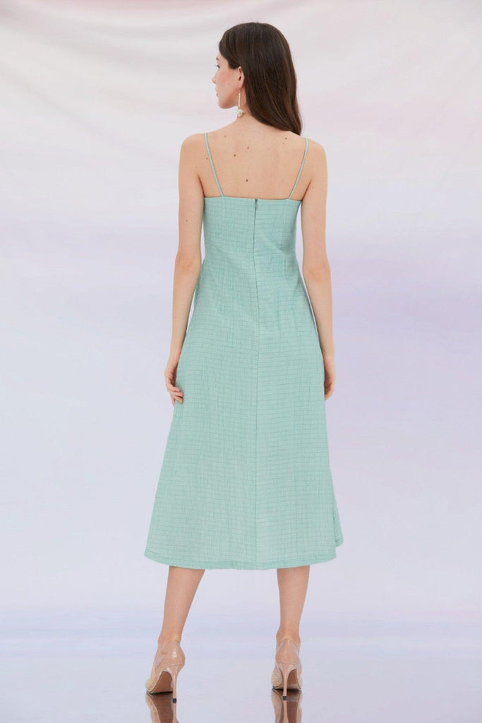 Emilia Bows Detail Straps Midi Dress in Green - Nimisski
