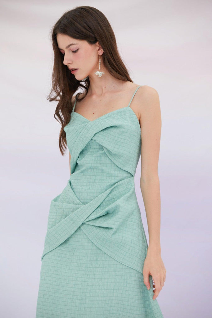 Emilia Bows Detail Straps Midi Dress in Green - Nimisski