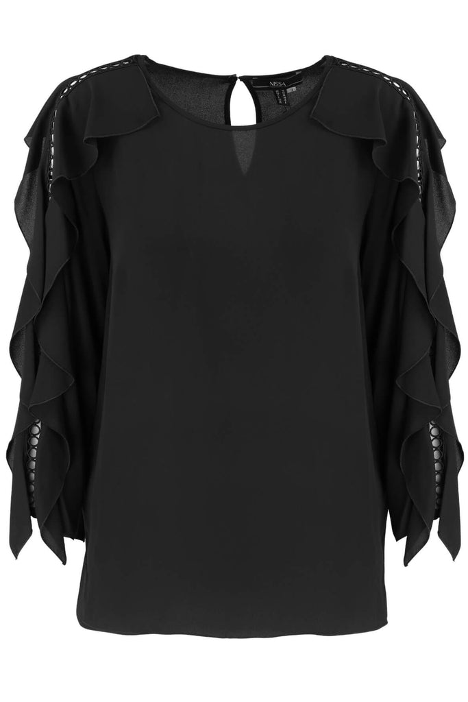 Loose Top With Ruffle Insertion On The Sleeves - Nissa