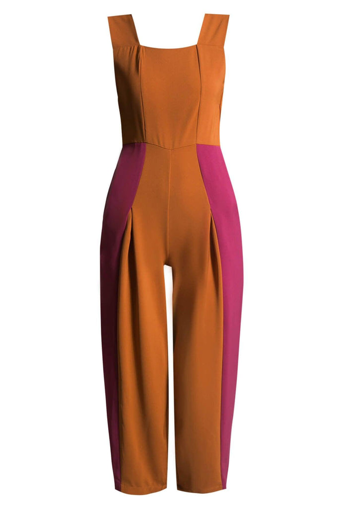 Pintuck Wide Leg Orange Multi Jumpsuit - Odile