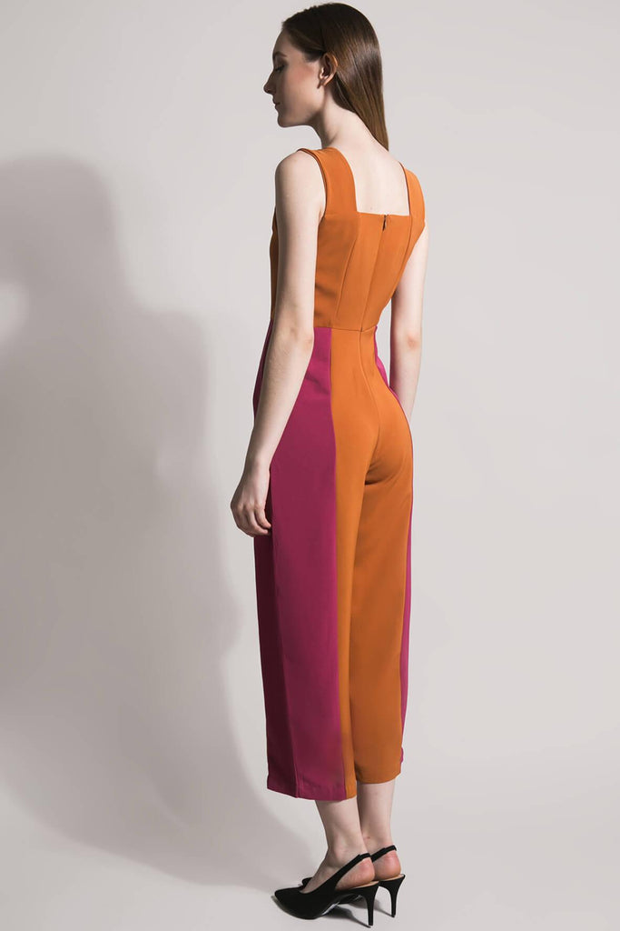 Pintuck Wide Leg Orange Multi Jumpsuit - Odile