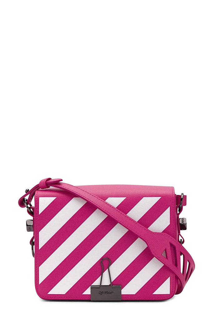 Diagonal Stripes Binder Clip Bag Pink with Pink Strap - OFF-WHITE