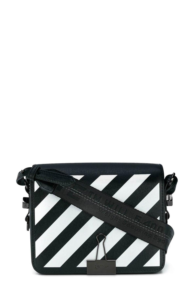 Diagonal Stripes Binder Clip Bag Black with Black Strap - OFF-WHITE