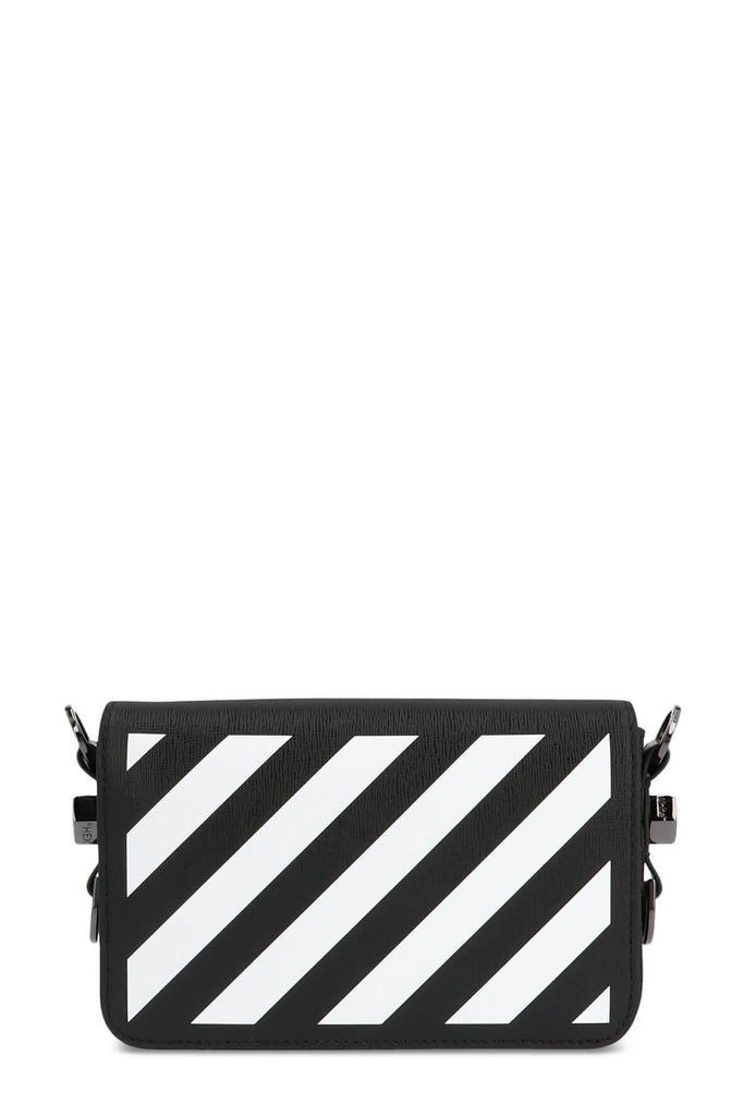 Diagonal Stripes Mini Binder Clip Bag Black - OFF-WHITE