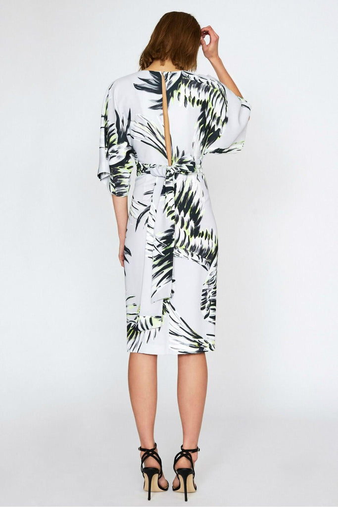 Abstract Print Dress with Kimono Sleeves - Outline