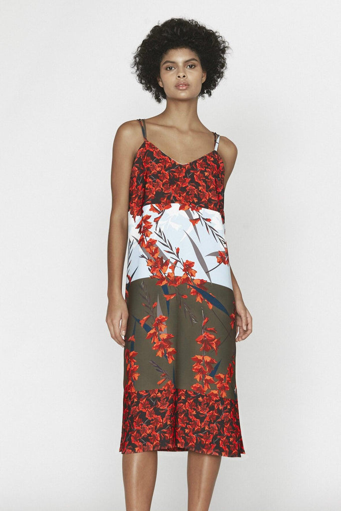 Oriental Blossom Print Slip Dress - Outline