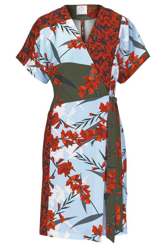 Oriental Blossom Print Wrap Dress - Outline