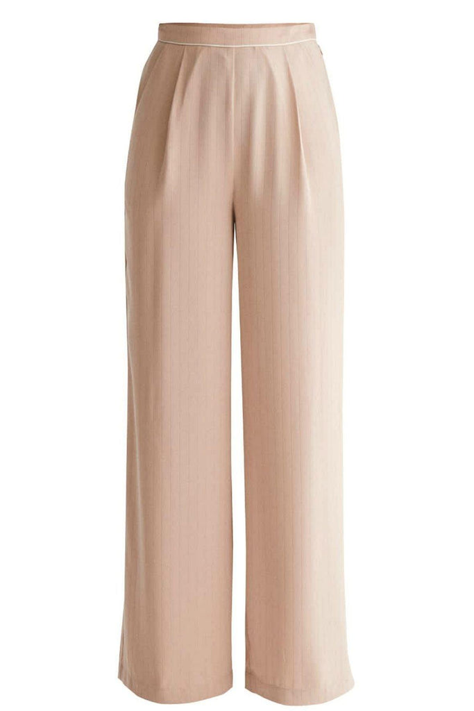 Palazzo Trousers with Subtle Stripes and Waist Piping - Paisie