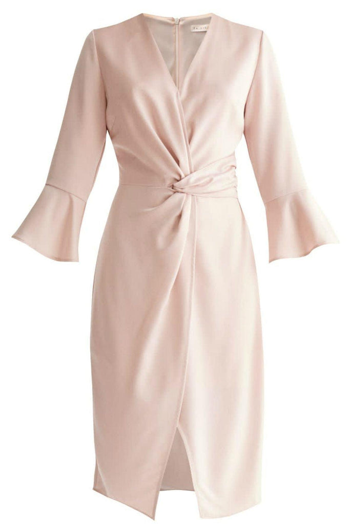 Satin Dress with Twisted Waist and Flared Cuffs Pink - Paisie