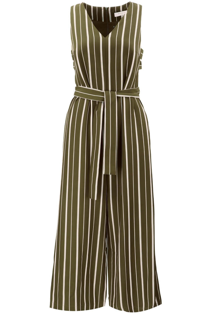 Striped Jumpsuit with Side Cut Outs Green with Belt - Paisie