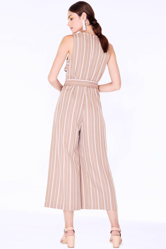 Striped Jumpsuit with Side Cut-out Pink with Belt - Paisie