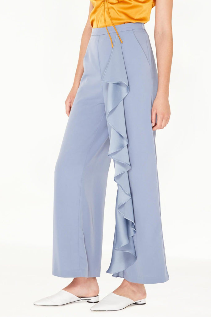Wide Leg Trousers with Ruffle Panel - Paisie