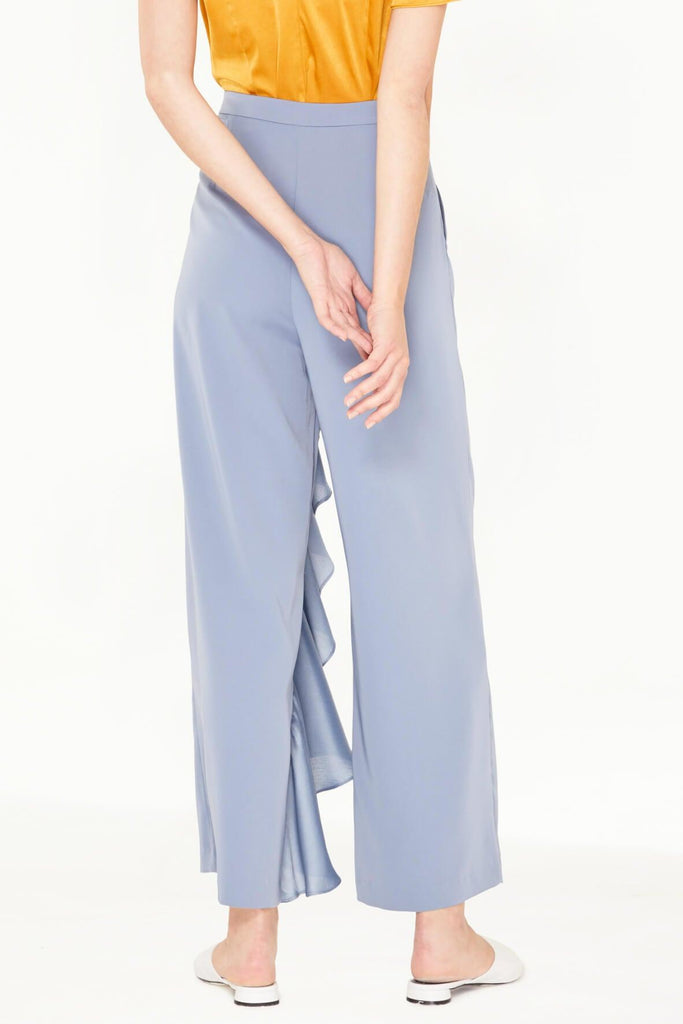Wide Leg Trousers with Ruffle Panel - Paisie