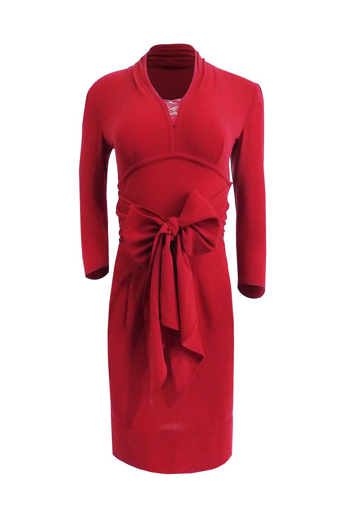 Maroon Red Robe Dress With V-Neckline - Paule Ka