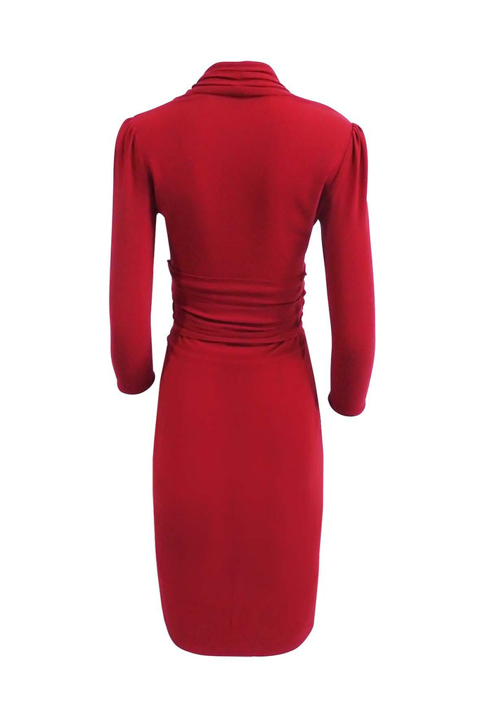 Maroon Red Robe Dress With V-Neckline - Paule Ka