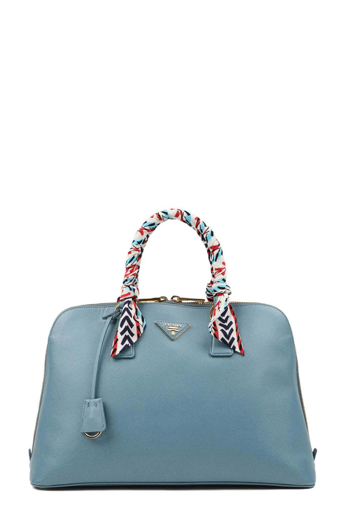 Large Saffiano Lux Promenade Bag Pastel Blue With Handle Wrap - PRADA