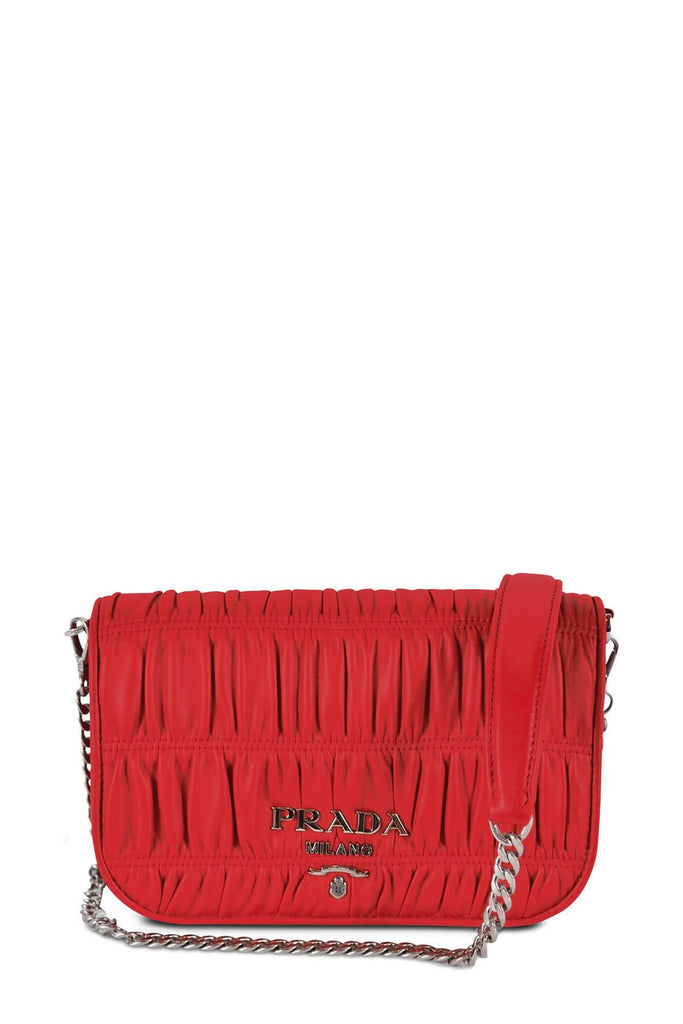 Nappa Gaufre Crossbody Flap Bag Red - Prada