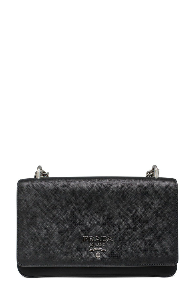 Saffiano Lux Nylon Chain Shoulder Bag Black - PRADA