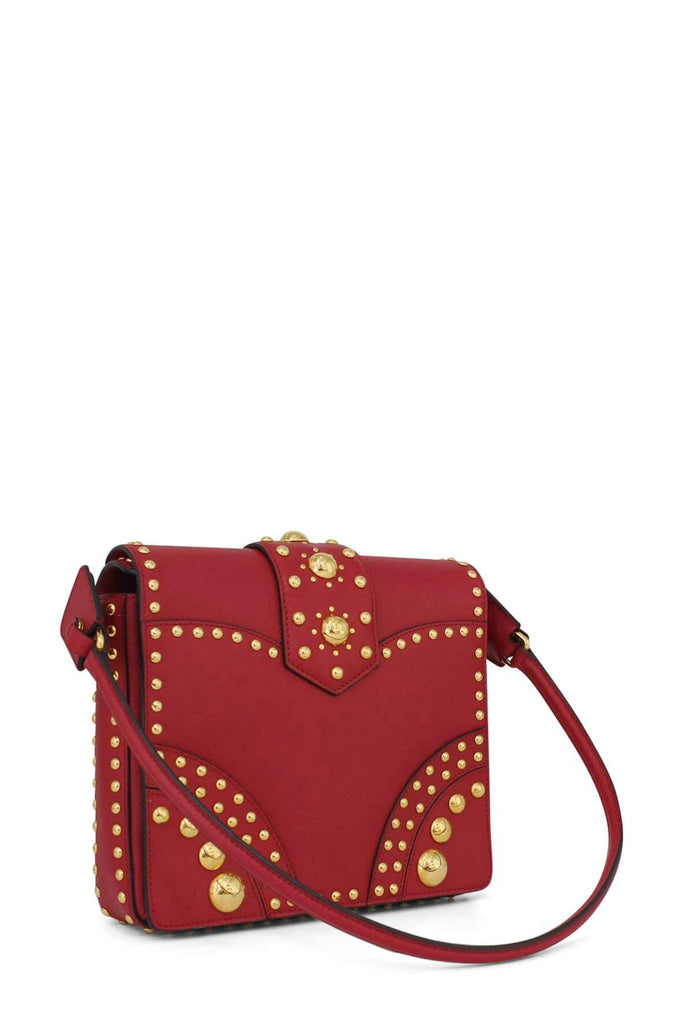 Saffiano Studded Shoulder Bag Red - PRADA