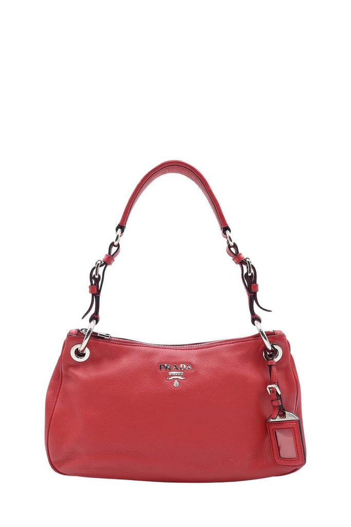 Vitello Phenix Leather Small Shoulder Bag Rosso - Prada